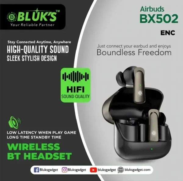 S391de0954e594a8ba1f8d3b8d0640377Q.jpg_720x720q80.jpg_.webp Bluxks 502 Wireless TWS Earbuds - ENC Call Noise Reduction